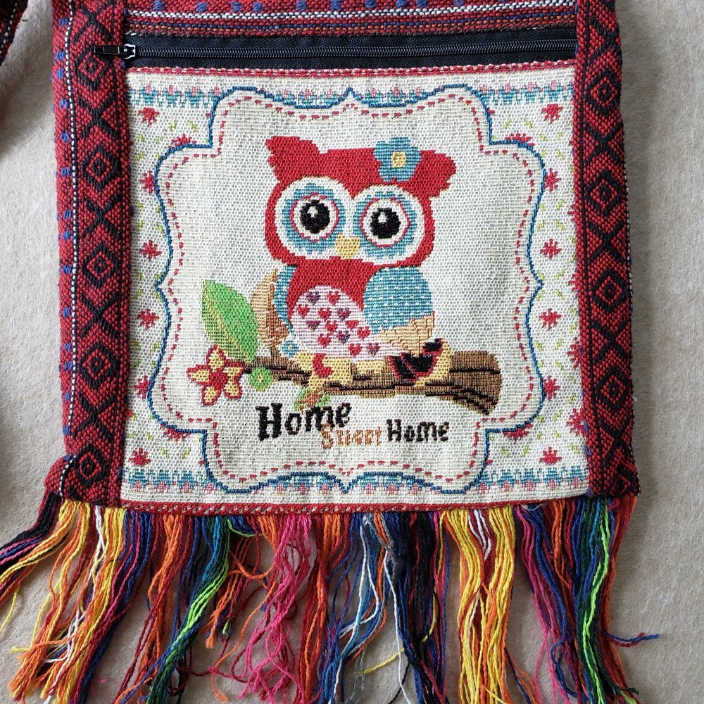 Handmade Owl Crossbody Shoulder Bag Thai‎ Woven Tapestry Hippie Boho Festival